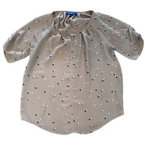 APT 9 Gray Multi Color Round Neck Blouse Top Size Small